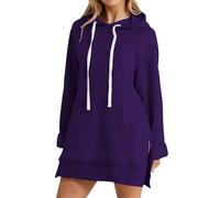 Chaqueta para mujer de media temporada de gran tamaño, sudadera con capucha ligera, sudaderas con bolsillo canguro con capucha con cordón de abrigo casual abrigos laterales divididos ropa color sólido