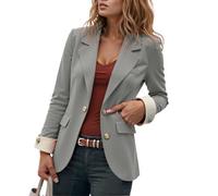 Chaqueta para mujer, estilo coreano, corte entallado, manga larga, bicolor, ropa de trabajo, ropa de trabajo versátil para uso diario, gris, XXL