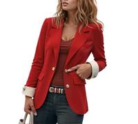 Chaqueta para mujer, estilo coreano, corte entallado, manga larga, bicolor, ropa de trabajo, ropa de trabajo versátil para uso diario, rojo, L