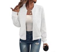 Chaqueta para mujer, R-88065 nuevo color de la frontera con cremallera chaqueta de béisbol cuello casual chaqueta (L blanco)