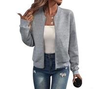 Chaqueta para mujer, R-88065 nuevo color de la frontera con cremallera chaqueta de béisbol cuello casual chaqueta (L gris)