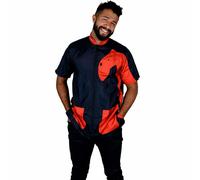 Chaqueta para peluquería canina con manga corta Vico Cani, negra-roja