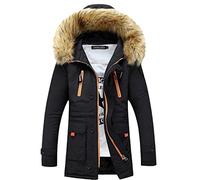 Chaqueta Parkas Larga Y Gruesa Con Cuello Piel Sintética Invierno Para Hombre Chaqueta Cortavientos Con Capucha Black XXL