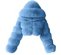 Chaqueta Pelo Sintetico Ofertas,Abrigos de Pelo Sintetico Doble Faz para Mujer Moda Color Sólido Chaqueta Mujer Invierno Gruesa y Cálida Elegante Lujo Cardigan Abrigo Corto con Capucha Cálido Outwear