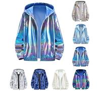 Chaqueta plateada con purpurina metálica para hombre y mujer, disfraz de carnaval de los años 80 y 90, chaqueta bomber con capucha, cremallera y lentejuelas, chaqueta deportiva vintage, chaqueta