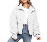 Chaqueta Pluma Corta con Cremallera para Mujer Chaquetas Gruesa Sin Capucha Invierno Abrigo Parker Cálido1