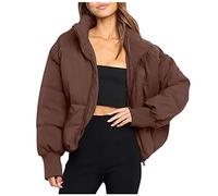 Chaqueta Pluma Corta con Cremallera para Mujer Chaquetas Gruesa Sin Capucha Invierno Abrigo Parker Cálido1