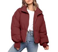 Chaqueta Pluma Corta con Cremallera para Mujer Chaquetas Gruesa Sin Capucha Invierno Abrigo Parker Cálido
