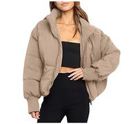 Chaqueta Pluma Corta con Cremallera para Mujer Chaquetas Gruesa Sin Capucha Invierno Abrigo Parker Cálido