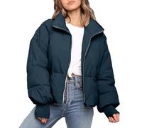 Chaqueta Pluma Corta con Cremallera para Mujer Chaquetas Gruesa Sin Capucha Invierno Abrigo Parker Cálido