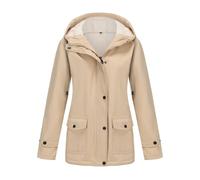 Chaqueta polar con capucha para mujer - Chaqueta cálida impermeable para mujer regular con bolsillo y cremallera - Chaqueta de manga larga - Cómoda para exterior, beige, L