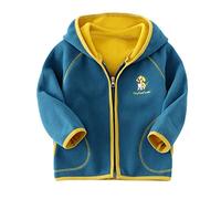 Chaqueta polar de invierno para niño con capucha con estampado de perro con forro largo cálido para exteriores, Azul oscuro., 6-7 Años