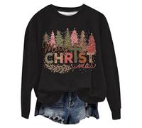 Chaqueta Polar Mujer Cremallera,Camisolas Natal Familia,Women's Christmas Sweatshirt For Happy Christmas Tree Graphics Long Sleeve Christmas Holiday Jumper Hoodie (Black, XXL)