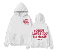 Chaqueta polar para bebé con capucha de manga larga con cordón y bolsillo con cremallera estampado de letras para mujer, otoño e invierno Abrigo largo pesado, Blanco #3, L