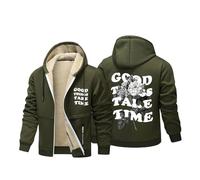 Chaqueta polar para hombre con capucha cómoda y cálida con estampado floral y alfabeto Good Things Take Time Sudaderas con capucha para hombre con cremallera holgada con bolsillos abrigo de invierno