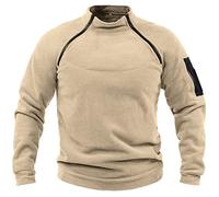 Chaqueta polar para hombre táctica militar - suéter grueso térmico con cuello alto y cremallera lateral de gran tamaño al aire libre, trabajo resistente, versátil, caqui, L