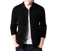 Chaqueta Punto Hombre 3XL, Abrigo Tipo suéter con Dos Bolsillos para Hombre Abrigo Tipo cárdigan Tipo suéter de Color sólido (Black, XXL)