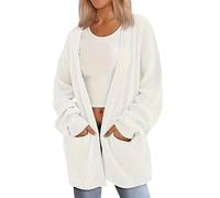 Chaqueta Punto Mujer Cárdigan Largo Cardigan Mujeres Largo Primavera Talla Grande Chaquetas de Punto Sueter Women Ladies Jersey Knit Cardigan Señora Cardigans Cárdigans Mujer Tallas Grandes Blanco 3XL