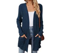 Chaqueta Punto Mujer Cardigan Mujer Cardigan De Punto Frente Abierto Tops for Women Trendy Cardigans Cálido Navidad Chaqueta Fino Otoño Womens Tops Jersey Elegante Liso Marina de Guerra XL