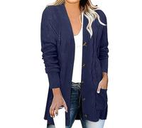 Chaqueta Punto Mujer Cardigan Mujer Cardigan Talla Grande Liso Tops for Women Trendy Cardigans De Punto Navidad Chaqueta Elegante Otoño Womens Tops Jersey Cálido Largo Marina de Guerra S
