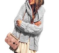 Chaqueta Punto Mujer,Cárdigans De Punto Grueso Para Mujer Moda Gris Claro Cable Jacquard Sudadera Con Capucha Manga Larga Suéteres Delanteros Abiertos Cárdigan Otoño Invierno Elegante Chaqueta D