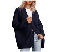 Chaqueta Punto Mujer Jersey Mujer Invierno Cardigans De Punto Liso Tops for Women Trendy Cardigan Fino Halloween Chaqueta Casual Otoño Womens Tops Jersey Elegante Cuello En V Marina de Guerra XXL
