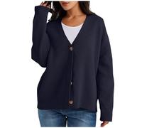 Chaqueta Punto Mujer Jersey Mujer Invierno Cardigans Elegante Cuello En V Tops for Women Trendy Cardigan Fiesta Halloween Jersey Invierno Chaqueta Talla Grande Frente Abierto Marina de Guerra XL