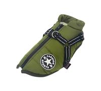 Chaqueta Reflectante Impermeable para Mascotas con Arnés con Cremallera, Abrigo Cálido De Lana para Otoño E Invierno, Yorkshire Terrier, Shiba Inu Bulldog,Verde,SG