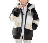 Chaqueta Reversible Infantil con Capucha Acolchada de Forro Polar Bicolor y Cremalleras para (Black, 5-6 Years)