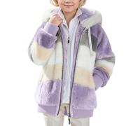 Chaqueta Reversible Infantil con Capucha Acolchada de Forro Polar Bicolor y Cremalleras para (Light Purple, 7-8 Years)