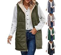 Chaqueta reversible larga para mujer, chaleco acolchado para mujer con capucha, chaleco para mujer con cremallera, chaleco largo cálido, cárdigan sin mangas, abrigo acolchado de algodón, chaleco