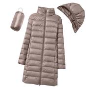 Chaqueta softshell para mujer, resistente al agua con capucha desmontable, chaqueta acolchada fina, chaqueta larga y plegable, chaqueta de invierno cálida, chaqueta de plumón, abrigo de plumón
