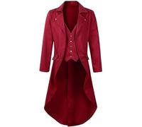 Chaqueta steampunk para hombre, abrigo largo gótico rojo para hombre, abrigo de moda bordado, falda medieval, chaleco de traje de corte victoriano, elegante Tuxedo Teatro Performance Vampiro, disfraz