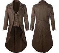 Chaqueta steampunk para hombre, abrigo renacentista, marrón, gótico, medieval, Halloween, frack, disfraz de hombre, chaquetas, traje vintage victoriano, gabardina, carnaval, marrón, XL