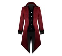 Chaqueta steampunk para hombre, color rojo, clásico, gótico, Tuxedo, bordado, retro, renacentista, chaqueta de corte victoriana, con botones, disfraz de Halloween medieval, pirata, vampiro, disfraz de