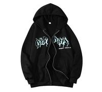 Chaqueta Sudaderas con Cremallera Sudadera de Hip Hop Chaqueta con Capucha con Estampado gótico Moda de Calle Chaqueta de Sudor con cordón Unisex con Capucha 90s E Girl Top Camiseta Deporte Negra
