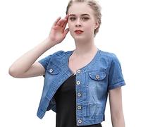Chaqueta Tejana Mujer, Chaqueta De Mezclilla De Manga Corta para Mujer Cárdigan con Botones De Verano Crop Shawl Stretch Denim Coat Vintage Wash Faded Jean Shrug Jacket Tops para Vestido