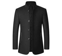 Chaqueta tipo blazer de mezcla de lana de un solo botonadura para hombre, con cuello de banda, para negocios, cómoda, clásica, ajustada, Negro, XL