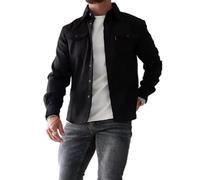 Chaqueta Tipo Camisa con Botones para Hombre,Sobrecamisa con Botones para Abrigo de Trabajo de algodón,Manga Larga Ajustada para Hombre (2XL,Black)