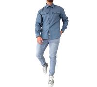 Chaqueta Tipo Camisa con Botones para Hombre,Sobrecamisa con Botones para Abrigo de Trabajo de algodón,Manga Larga Ajustada para Hombre (XL,Blue)