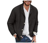 Chaqueta tipo camisa para hombre, estilo informal, con tres botones, color liso, holgada, para primavera y verano, ligera, transpirable, elegante, Negro, 3XL