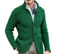 Chaqueta tipo cárdigan con botones y cuello alto para hombre, Green One, 4XL