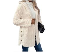 Chaqueta tipo cárdigan de forro polar mullido con capucha para mujer, suéter jacquard con botones al frente abierto, manga larga, e, S