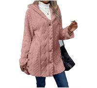 Chaqueta tipo cárdigan de forro polar mullido con capucha para mujer, suéter jacquard con botones al frente abierto, manga larga, D, L