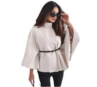 Chaqueta Tipo Poncho De Mezcla De Lana Con Cuello Levantado Elegante For Mujer Con Cinturón, Capa De Color Sólido A La Moda Con Manga De Murciélago For Otoño E Invierno(Apricot,XXL)