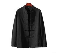 Chaqueta tradicional china de Kung Fu Tai Chi para hombre, uniforme de traje Tang, con botones, para cuello alto, meditación, zen, ajuste holgado, chaqueta de China vintage con botones (L negro)