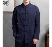 Chaqueta tradicional china para hombre/para Kung Fu y Tai Chi/Cárdigan de lino de algodón con cuello alto/para trajes casuales de vacaciones y festivales (2XL azul marino)