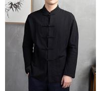Chaqueta tradicional china para hombre/para Kung Fu y Tai Chi/Cárdigan de lino de algodón con cuello alto/para trajes casuales de vacaciones y festivales (L negro)