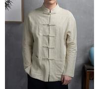 Chaqueta tradicional china para hombre/para Kung Fu y Tai Chi/Cárdigan de lino de algodón con cuello alto/para trajes casuales de vacaciones y festivales (XL albaricoque)