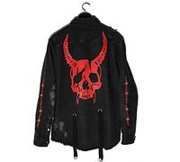 Chaqueta Vaquera Abrigo Negro Casual Harajuku Streetwear Vintage Jeans Abrigo gótico Bordado Demon Hunter Skull Hombres Rock Punk Chaqueta